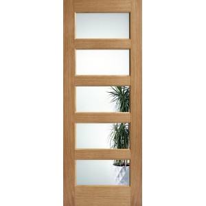 Oak Contemporary 5 Panel Clear Glazed Door
