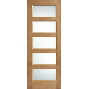 Oak Contemporary 5 Panel Frosted Glazed Door