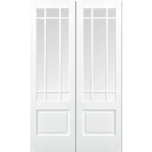 White Primed Downham Clear Glazed Door Pair 78