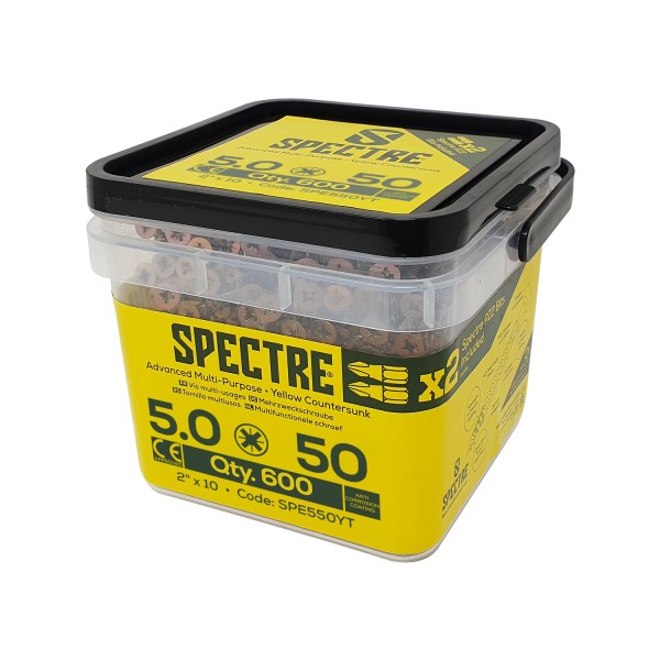 Spectre Woodscrew 5.0x50mm Tub 600 Yellow Zinc